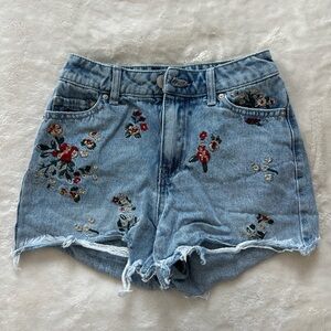 Floral Embroidered Denim Shorts